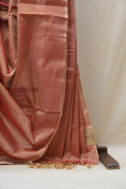 Two Tone Red Maheshwari Tissue Saree - SRTTRMTS514