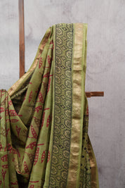 Green HBP Chanderi Cotton Silk Saree With Maheshwari Border - SRGCS1158