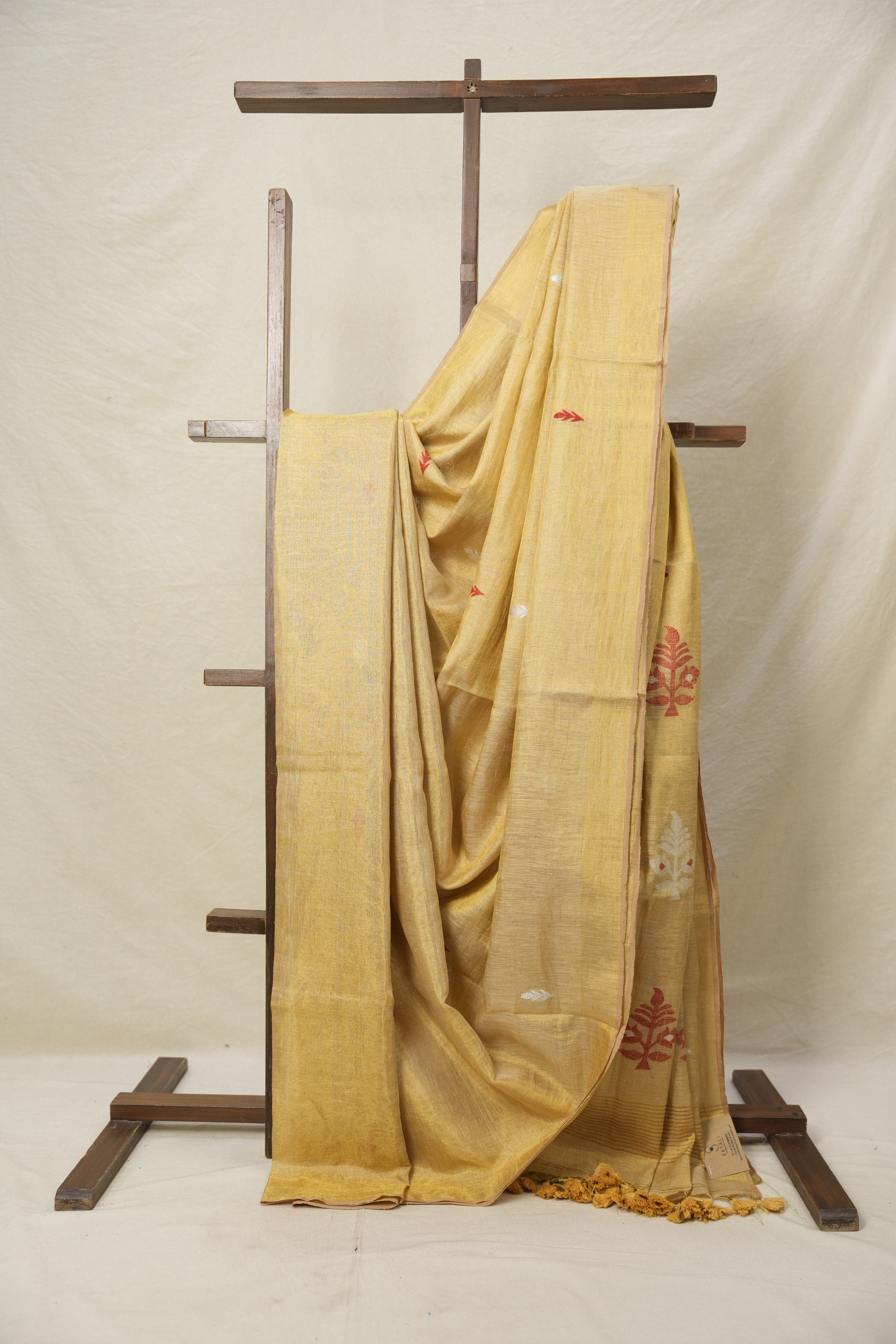 Golden Tissue Linen Jamdani Saree - SRGTLJS224