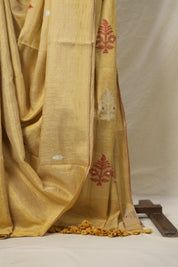 Golden Tissue Linen Jamdani Saree - SRGTLJS224