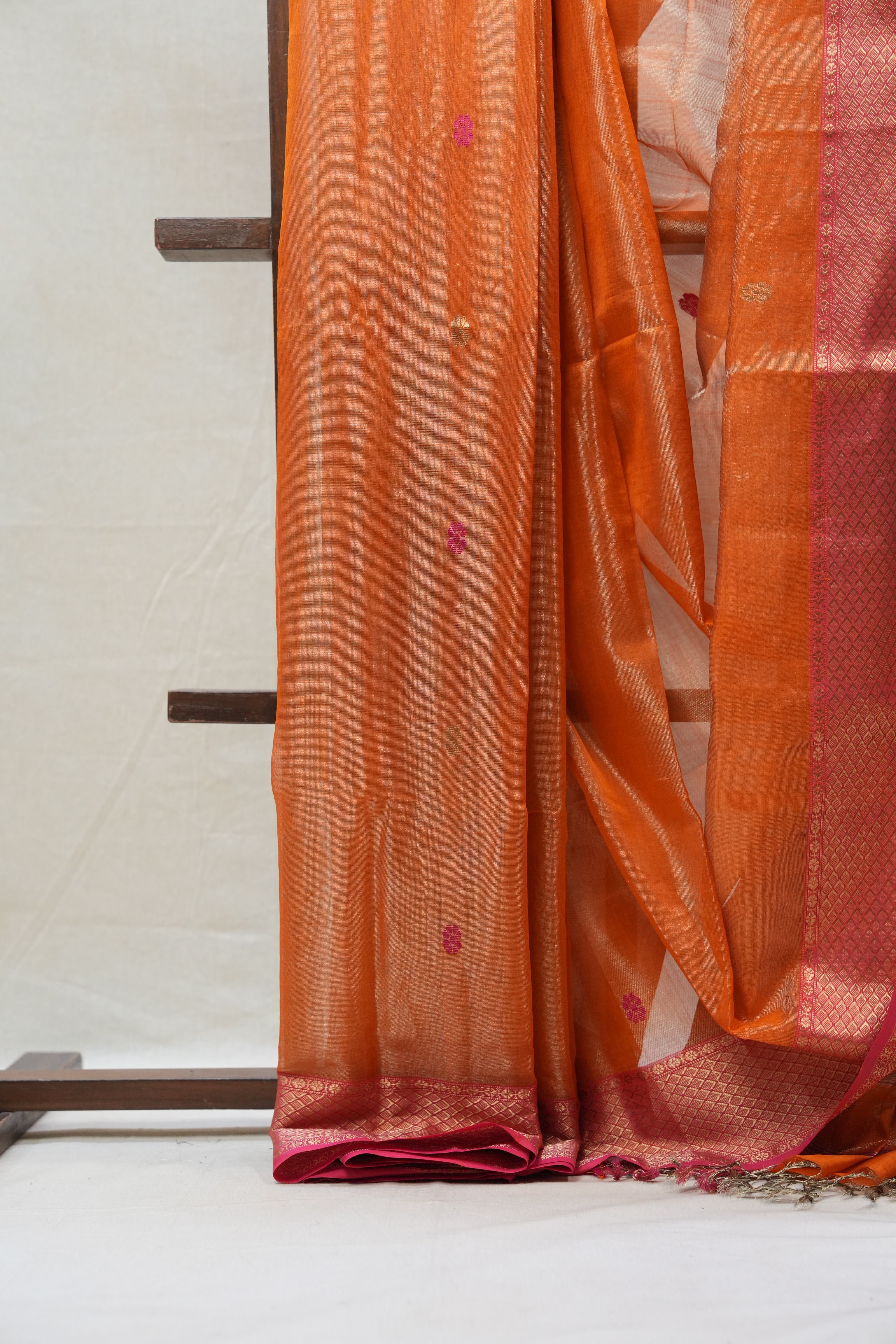 Orange Maheshwari Tissue Saree - SROMTS490