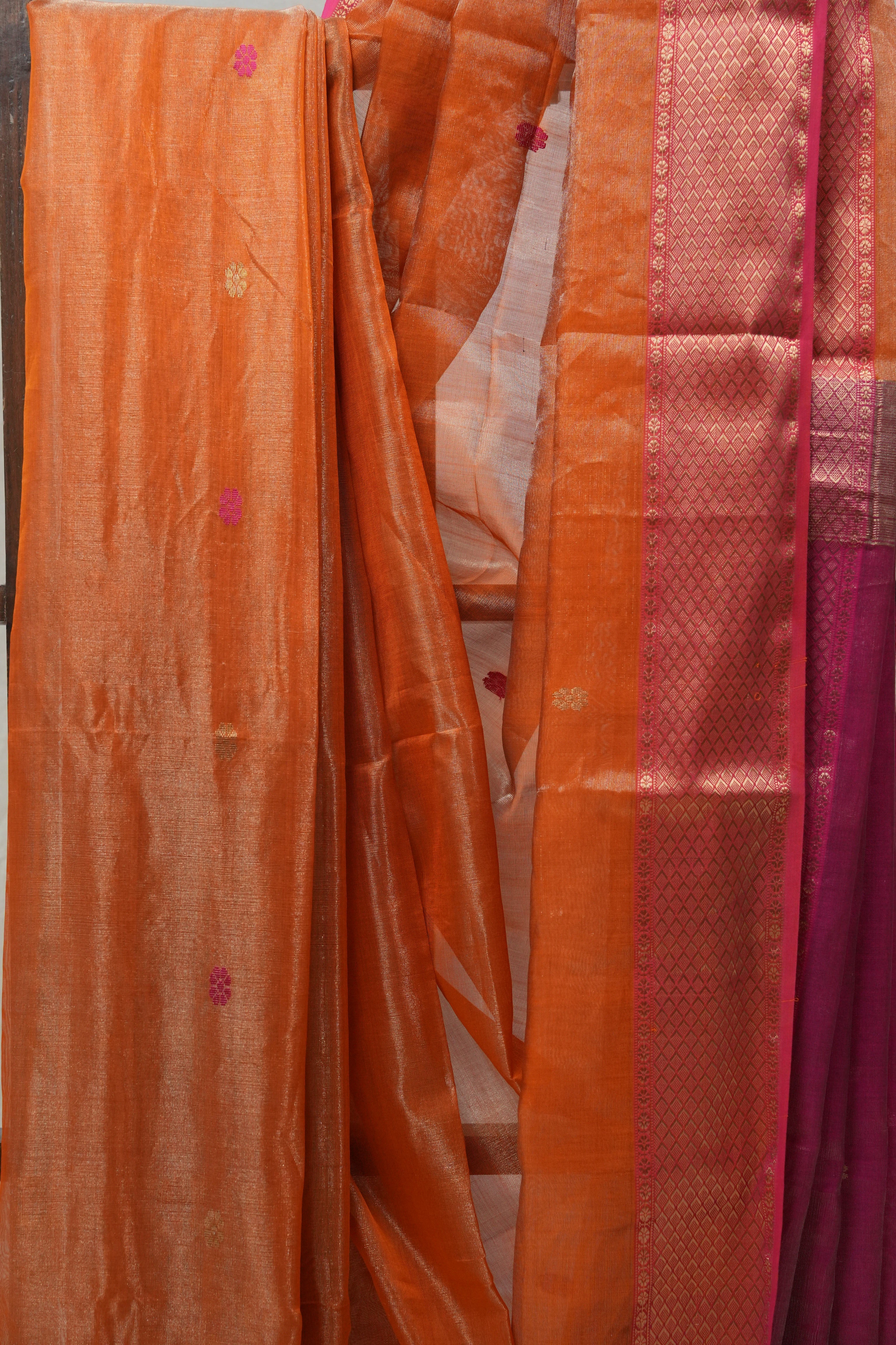Orange Maheshwari Tissue Saree - SROMTS490