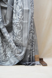 Grey Tussar Silk Saree - SRGTSS1408