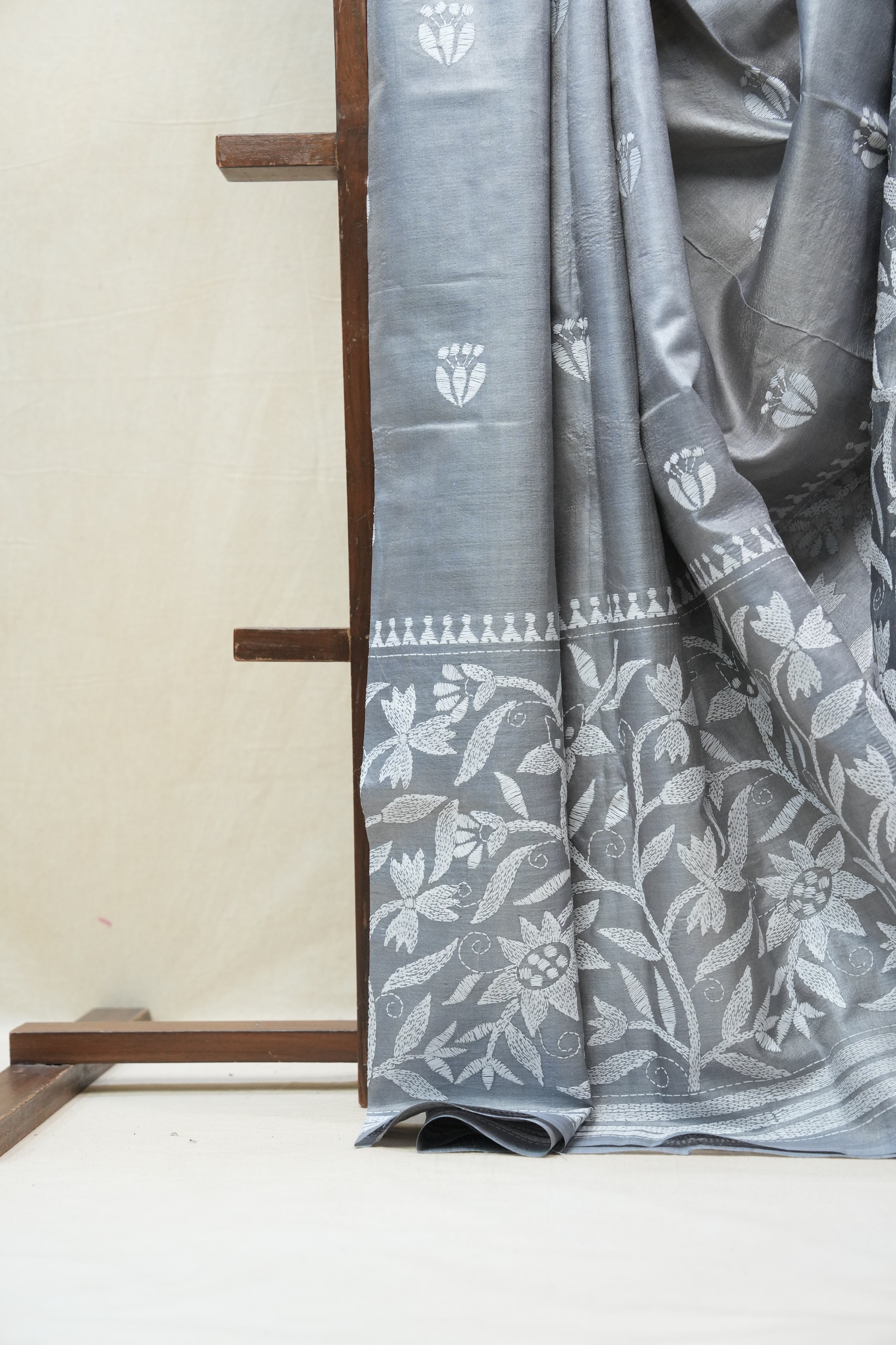 Grey Tussar Silk Saree - SRGTSS1408