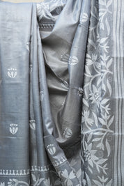 Grey Tussar Silk Saree - SRGTSS1408