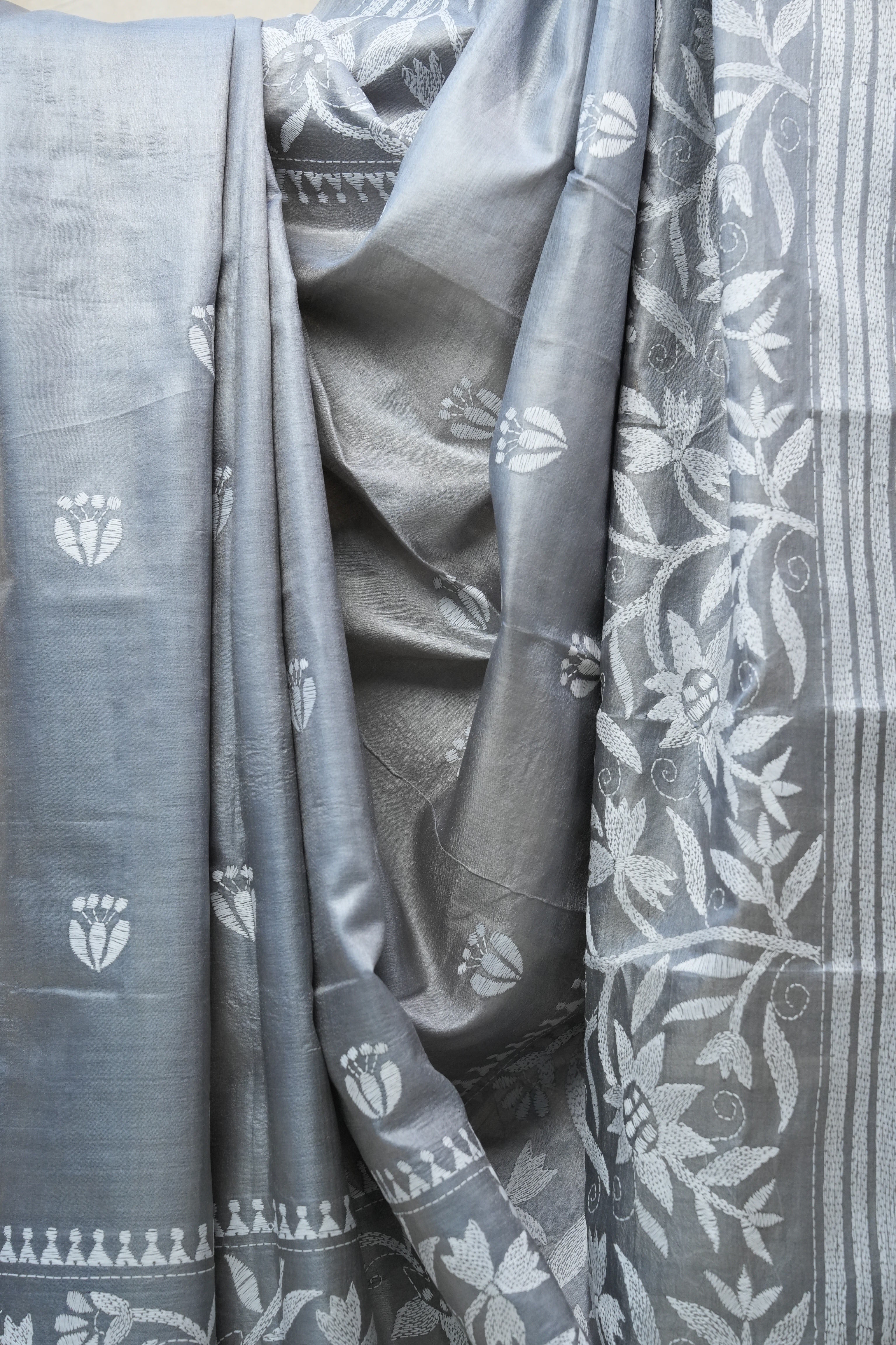 Grey Tussar Silk Saree - SRGTSS1408