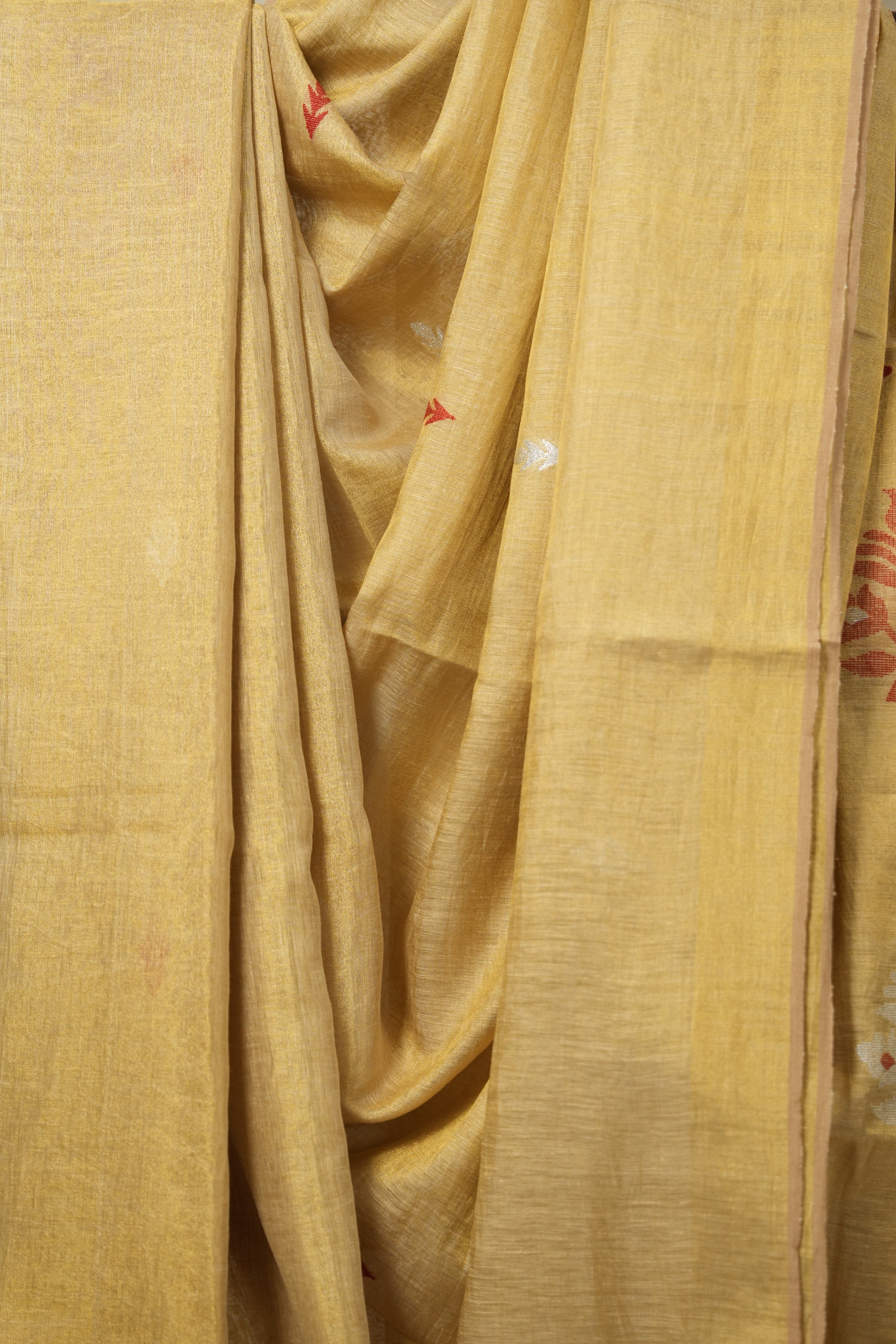Golden Tissue Linen Jamdani Saree - SRGTLJS224