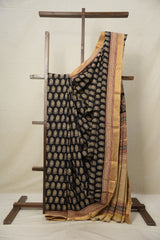 Black Cotton Mangalgiri Saree - SRBCMS28