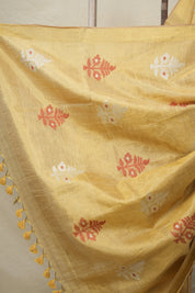 Golden Tissue Linen Jamdani Saree - SRGTLJS224