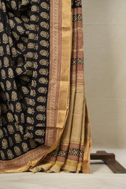 Black Cotton Mangalgiri Saree - SRBCMS28