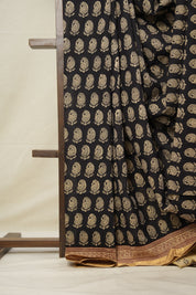 Black Cotton Mangalgiri Saree - SRBCMS28