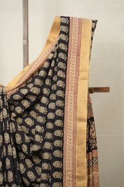Black Cotton Mangalgiri Saree - SRBCMS28