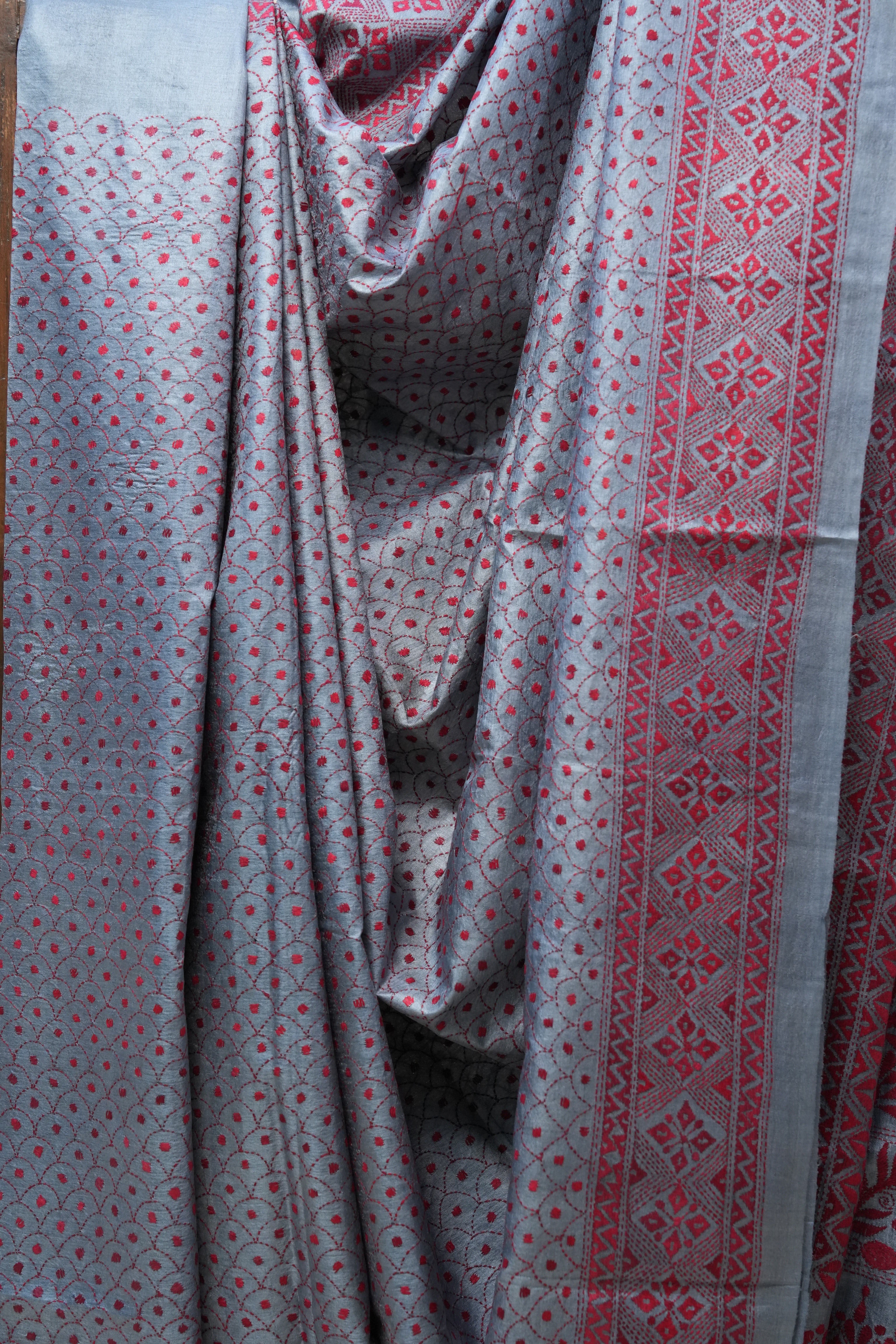Grey Tussar Silk Saree - SRGTSS1399