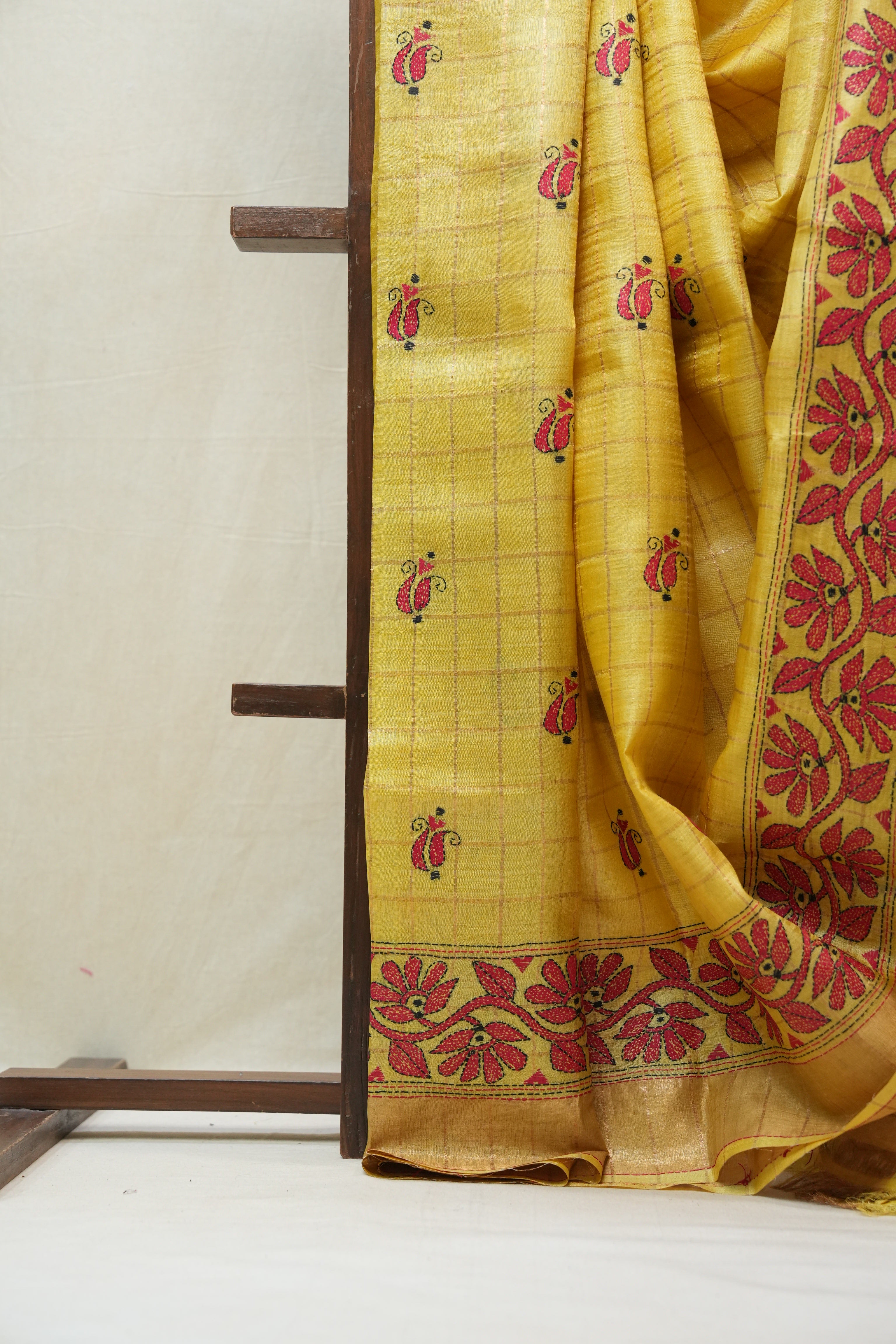 Yellow Tussar Silk Saree - SRYTSS1385