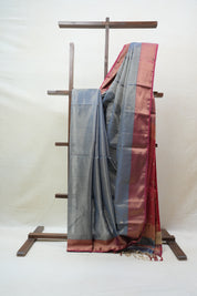 Grey Maheshwari Tissue Saree - SRGMTS466
