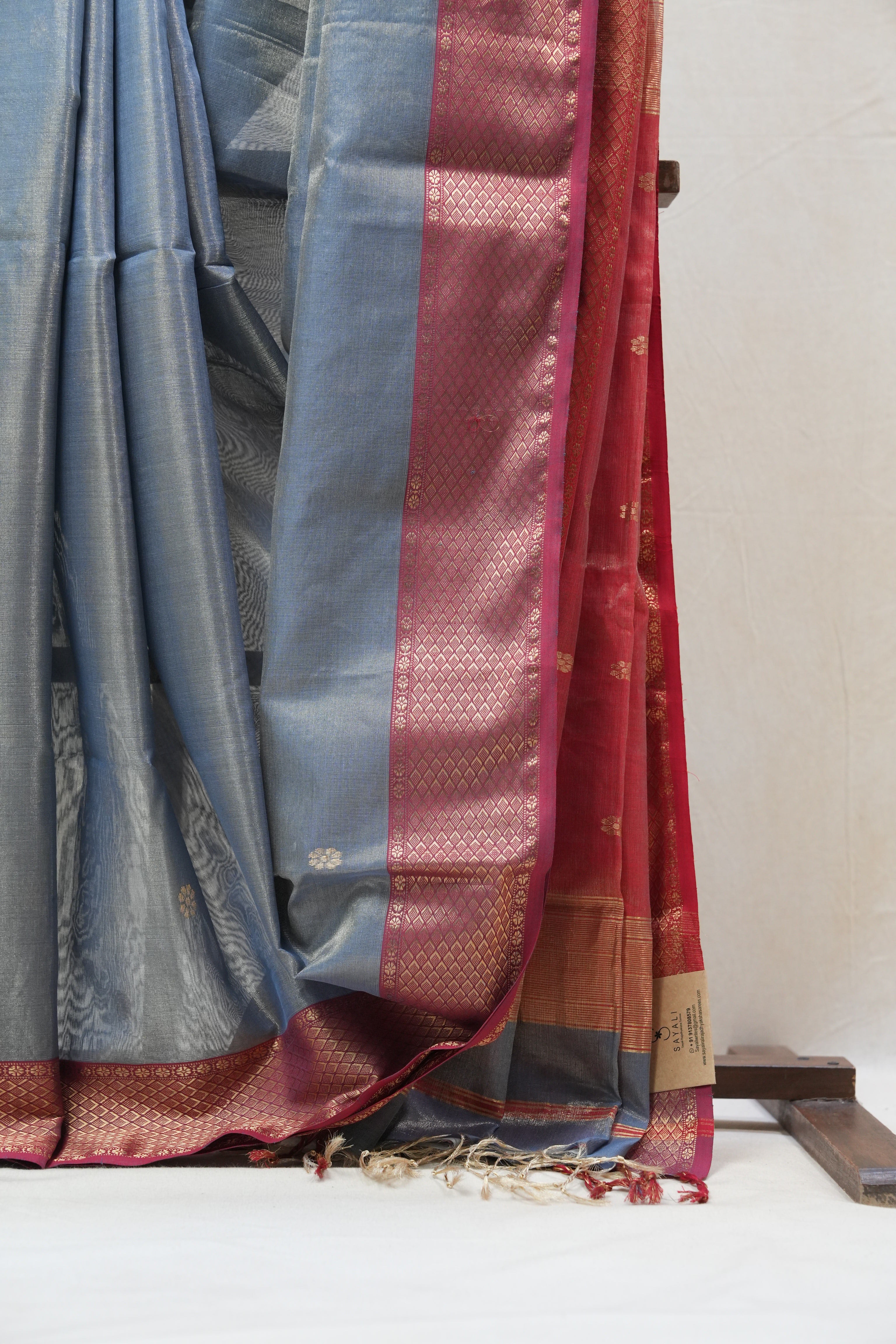 Grey Maheshwari Tissue Saree - SRGMTS466