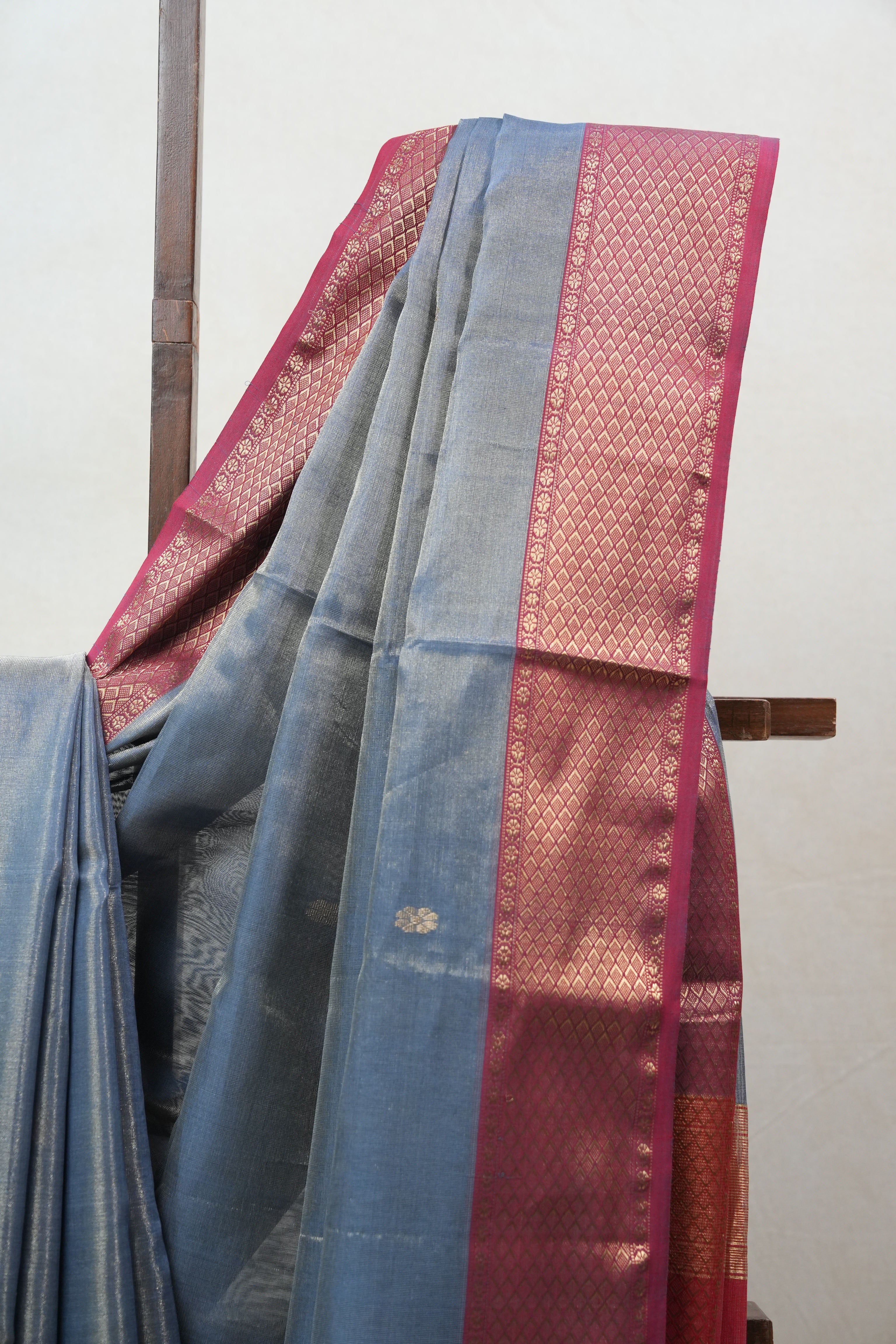 Grey Maheshwari Tissue Saree - SRGMTS466