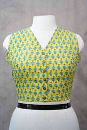 Olive Yellow HBP Cotton V-Neck Blouse - SROYCVNB146