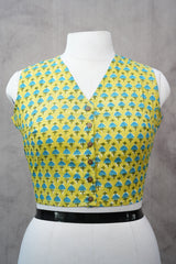 Olive Yellow HBP Cotton V-Neck Blouse - SROYCVNB146
