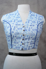 White & Blue HBP Cotton V-Neck Blouse - SRWBCVNB140