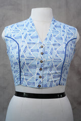 White & Blue HBP Cotton V-Neck Blouse - SRWBCVNB140