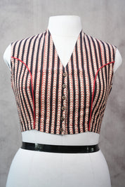 Cream-Black HBP Cotton V-Neck Blouse - SRCBCVNB137