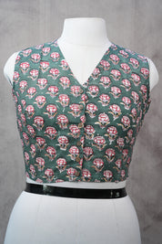 Green HBP Cotton V-Neck Blouse - SRGCVNB144