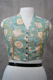 Aqua Green HBP Cotton V-Neck Blouse - SRAGCVNB136