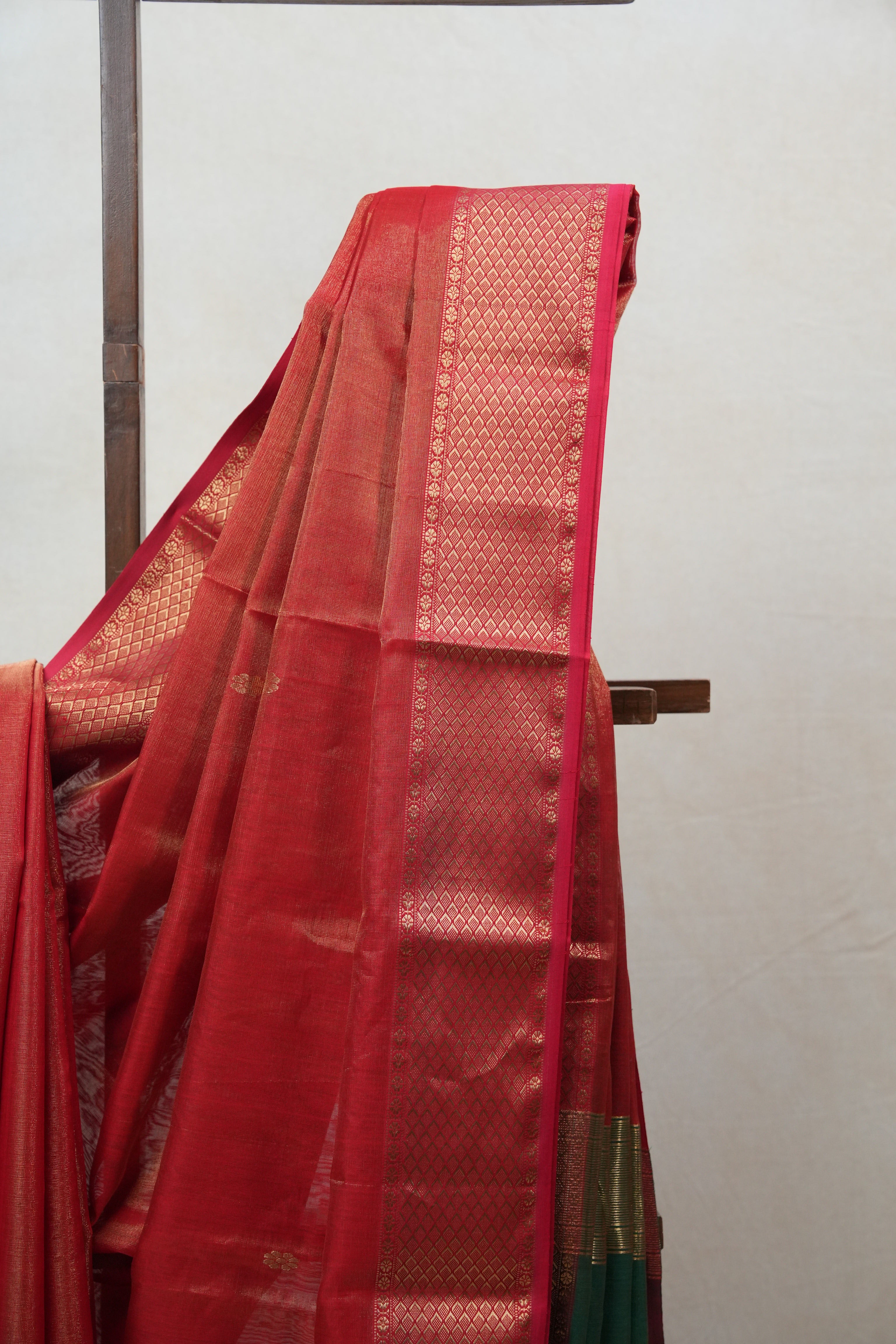 Red Maheshwari Tissue Saree - SRRMTS460