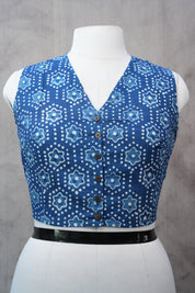 Indigo HBP Cotton V-Neck Blouse - SRICVNB142