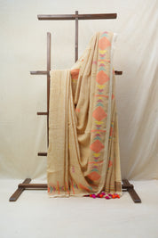 Light Brown Linen Jamdani Saree With Tassels - SRLBLJS363