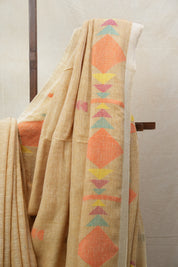 Light Brown Linen Jamdani Saree With Tassels - SRLBLJS363