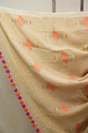Light Brown Linen Jamdani Saree With Tassels - SRLBLJS363
