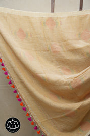 Light Brown Linen Jamdani Saree With Tassels - SRLBLJS363
