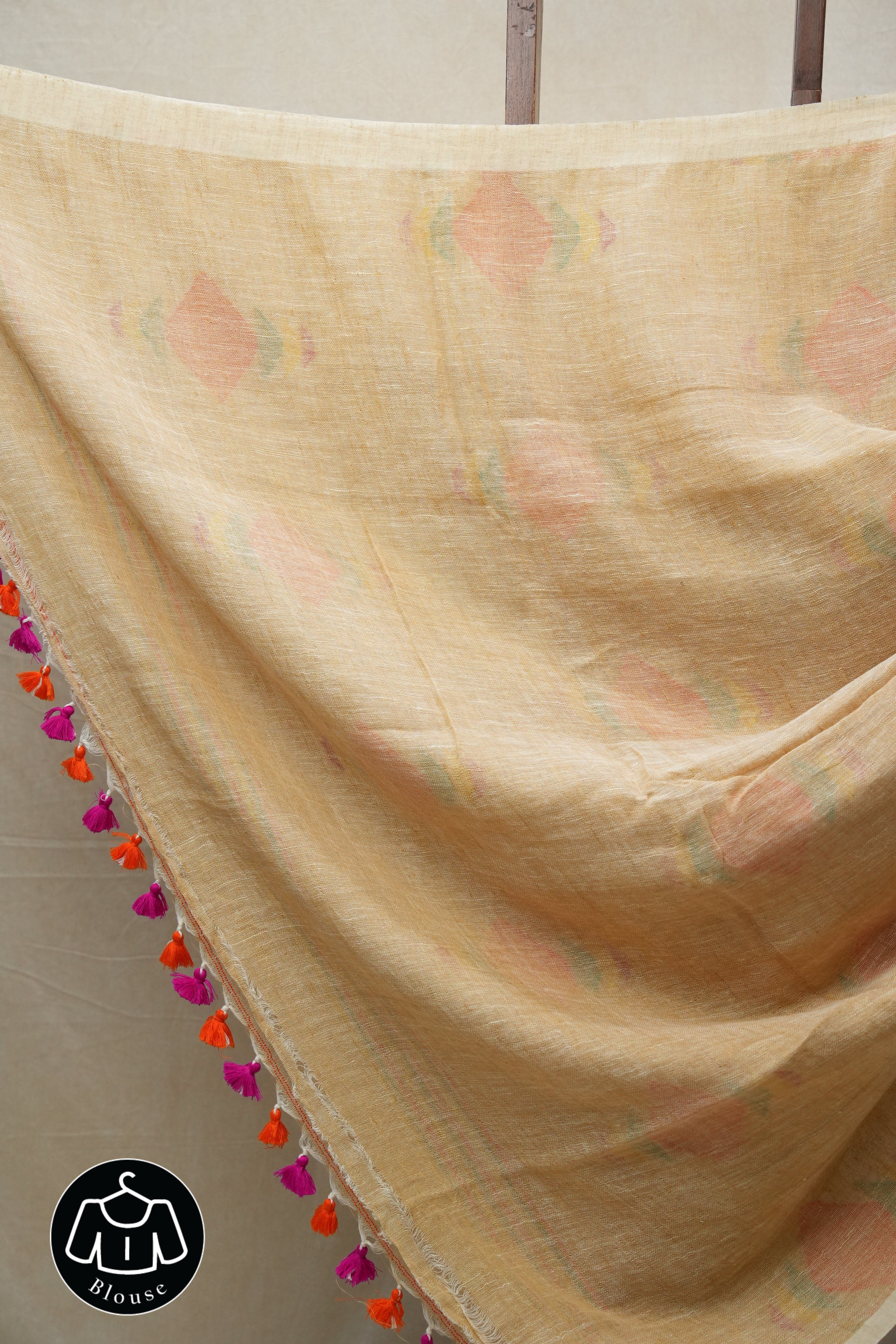 Light Brown Linen Jamdani Saree With Tassels - SRLBLJS363