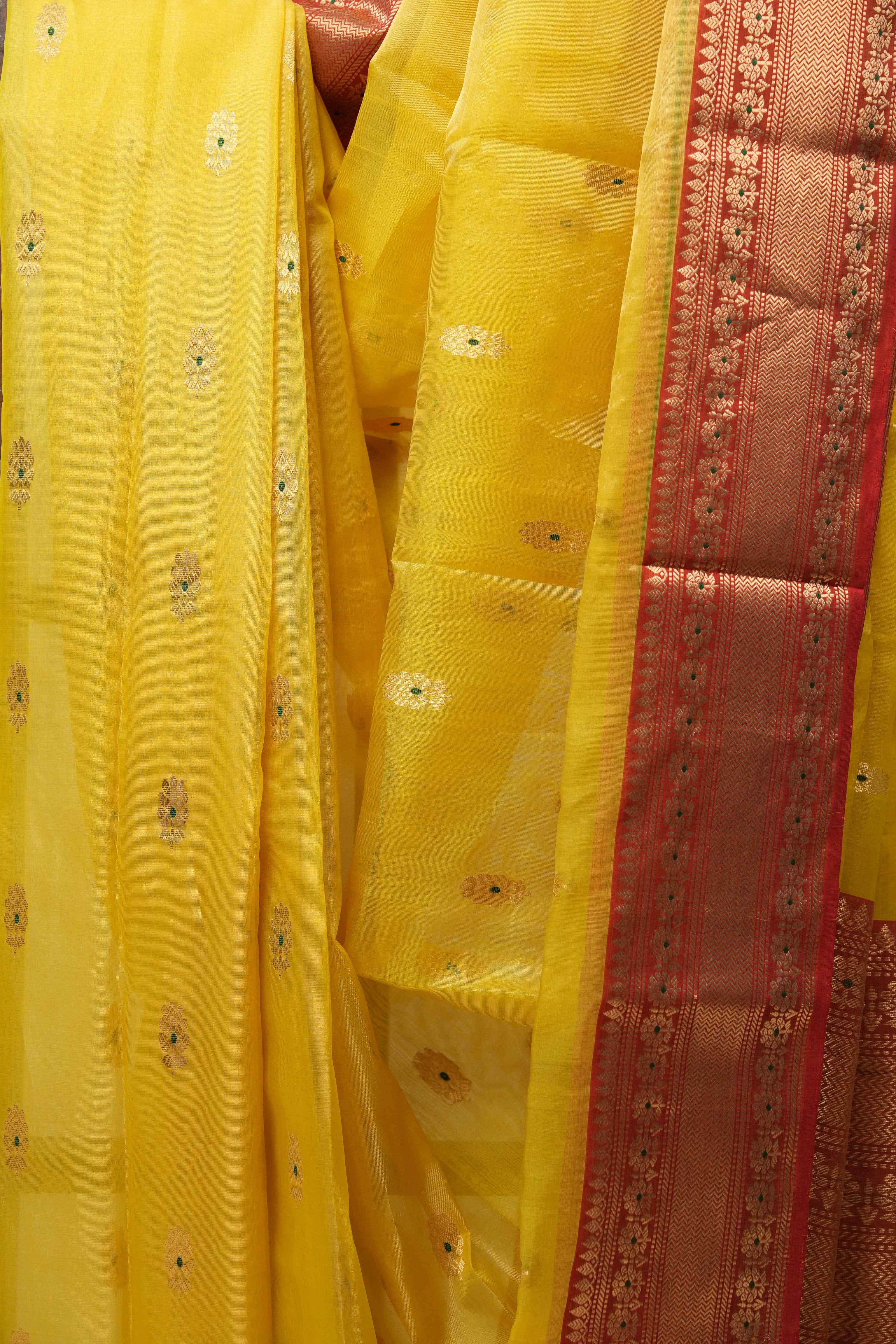 Yellow Chanderi Tissue Silk Saree - SRYCSS342