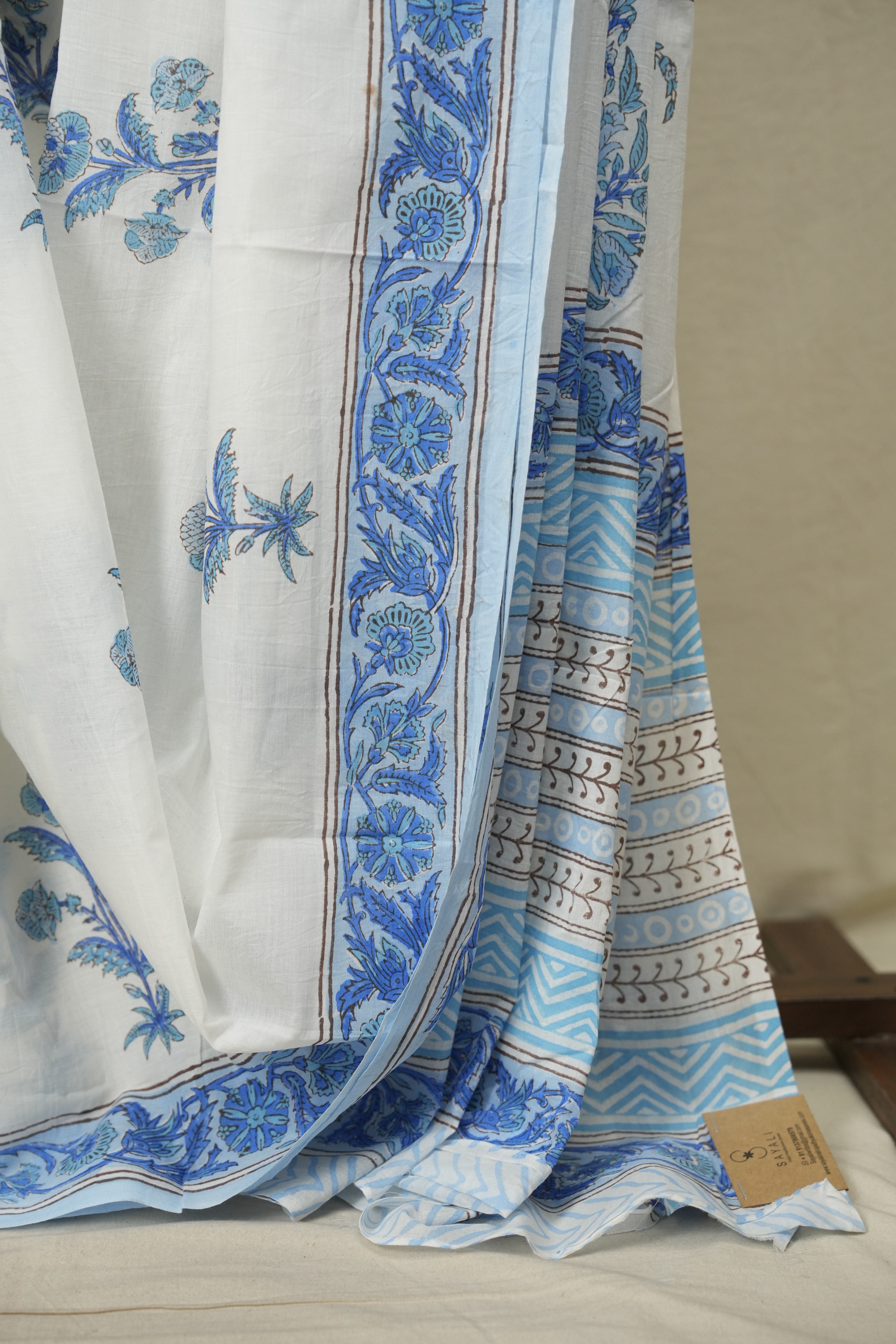 White HBP Cotton Saree - SRWCS3705