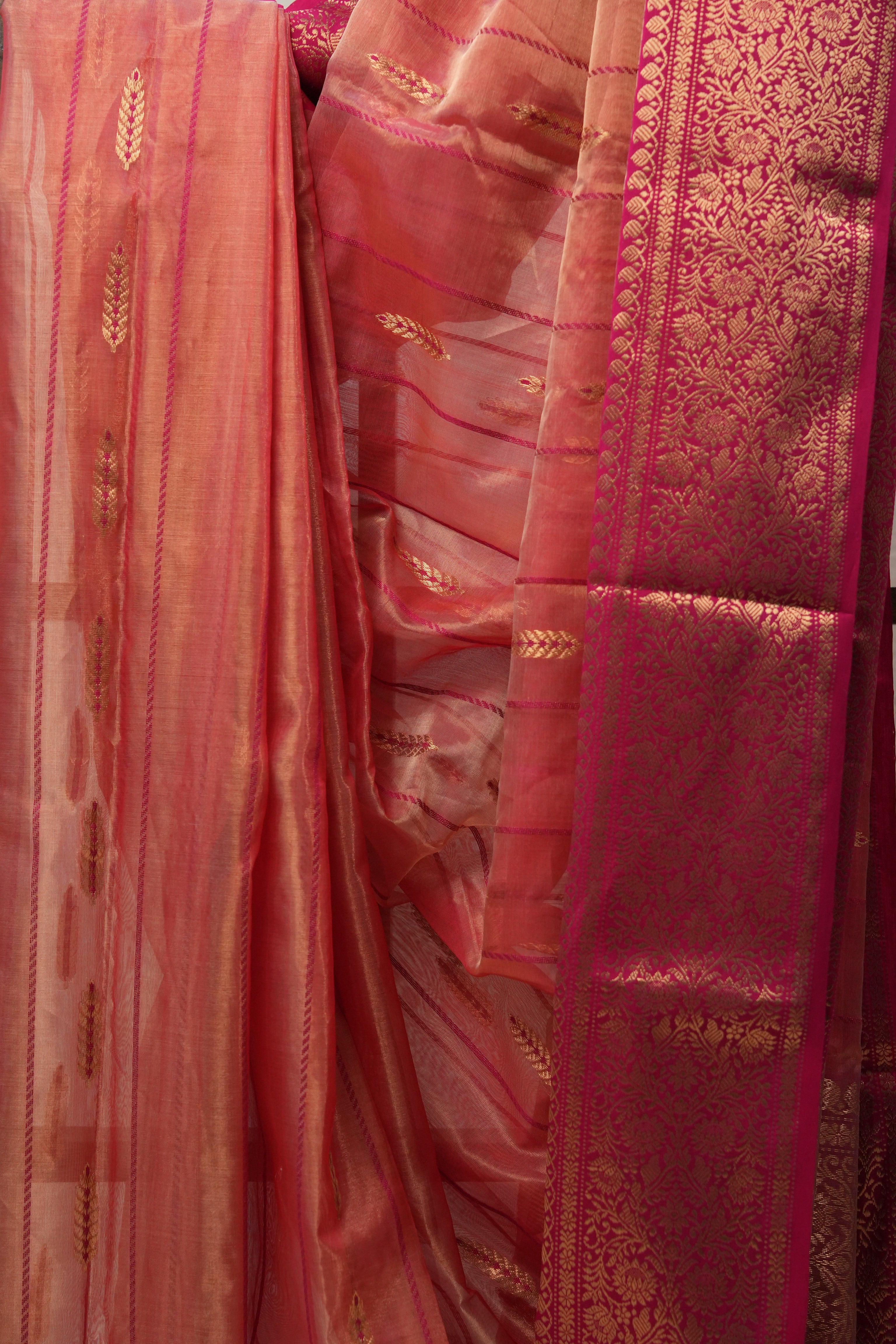 Rust Chanderi Tissue Silk Saree - SRRCSS345