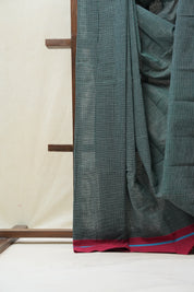 Dark Green Small Checks Cotton Patteda Anchu Saree - SRDGPAS257