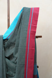 Dark Green Small Checks Cotton Patteda Anchu Saree - SRDGPAS257