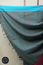 Dark Green Small Checks Cotton Patteda Anchu Saree - SRDGPAS257