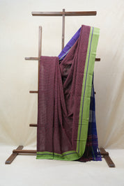 Maroon Big Checks Cotton Patteda Anchu Saree - SRMPAS274