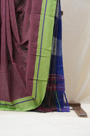 Maroon Big Checks Cotton Patteda Anchu Saree - SRMPAS274