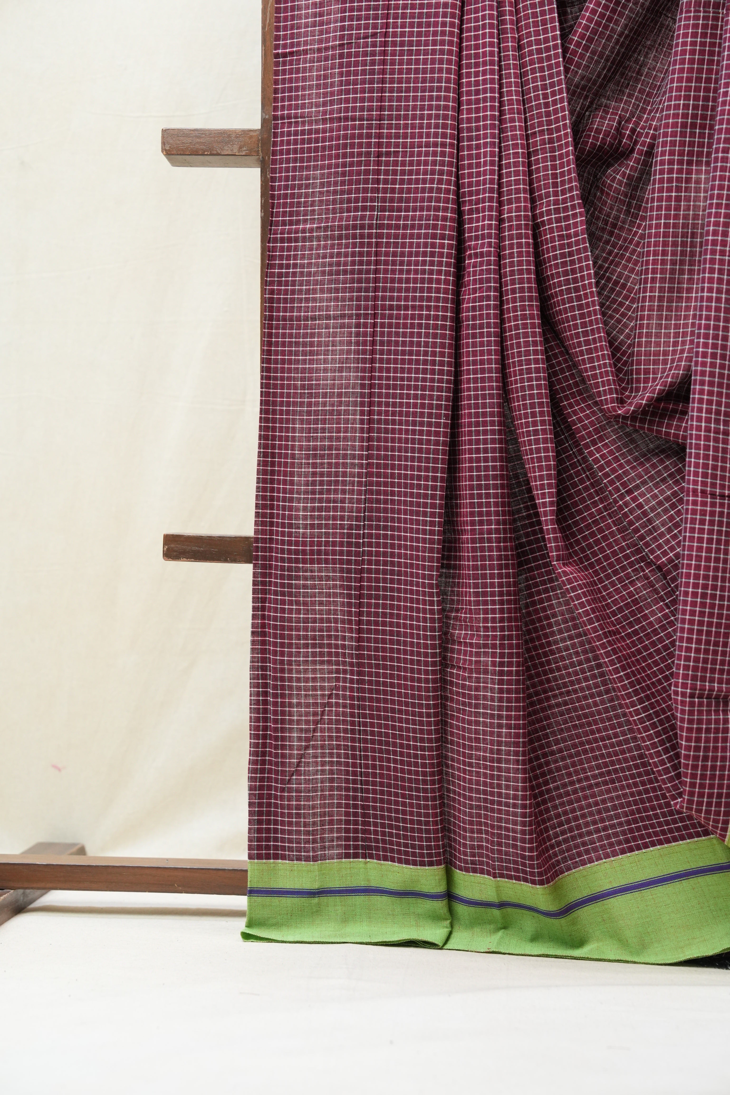 Maroon Big Checks Cotton Patteda Anchu Saree - SRMPAS274