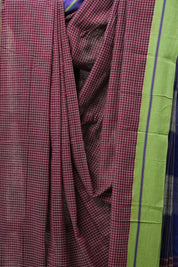 Maroon Big Checks Cotton Patteda Anchu Saree - SRMPAS274
