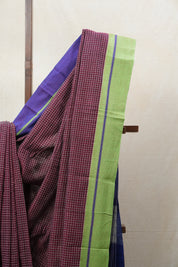 Maroon Big Checks Cotton Patteda Anchu Saree - SRMPAS274