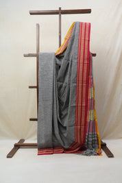 Grey Big Checks Cotton Patteda Anchu Saree - SRGPAS269