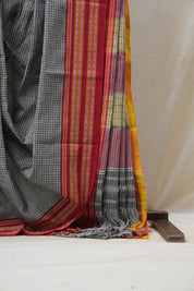 Grey Big Checks Cotton Patteda Anchu Saree - SRGPAS269