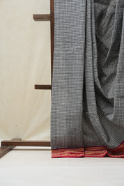 Grey Big Checks Cotton Patteda Anchu Saree - SRGPAS269