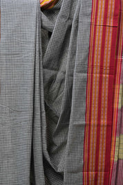 Grey Big Checks Cotton Patteda Anchu Saree - SRGPAS269